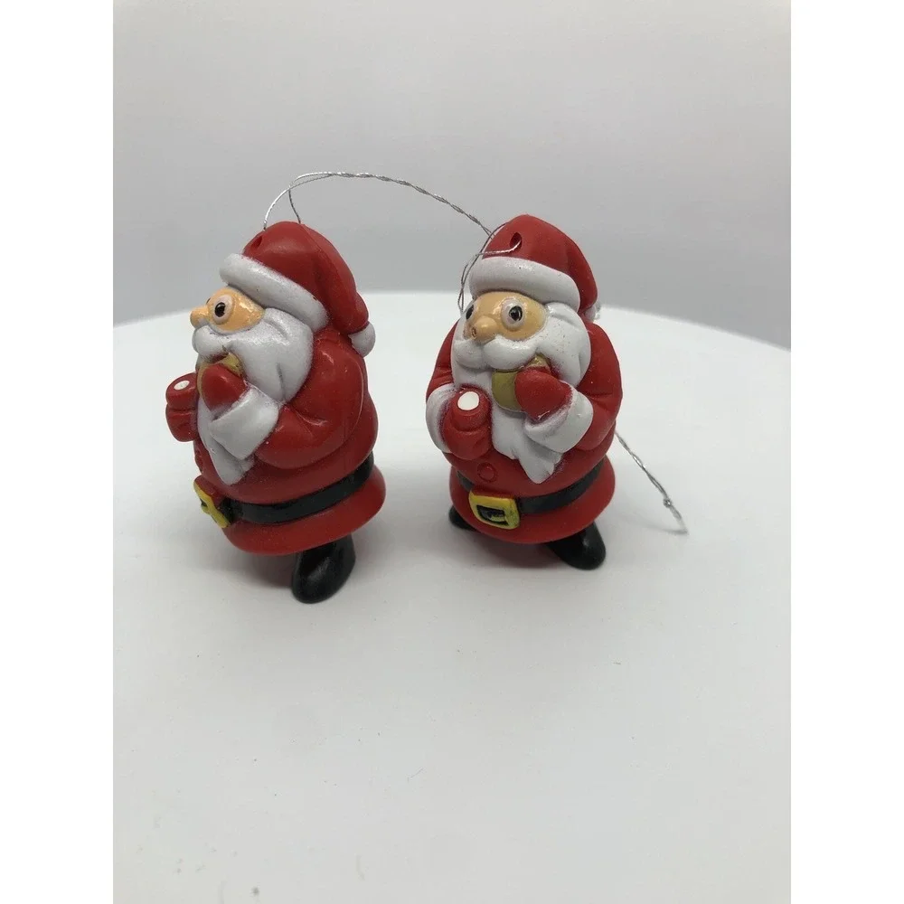 2 Adorable Santa Claus Ornaments Eating Milk And Cookies Holiday Decorating‎